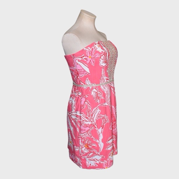 Vintage Lilly Pulitzer Bloomy Strapless Dress White Label - Picture 2 of 6